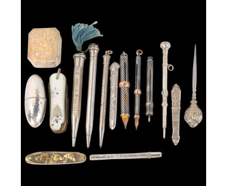 Various silver, including propelling pencils, needle case, etcLot sold as seen unless specific item(s) requested