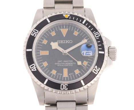 SEIKO - a Custom Mod stainless steel GMT-Master automatic calendar bracelet watch, ref. 7S26-06Z4, black dial with luminous b