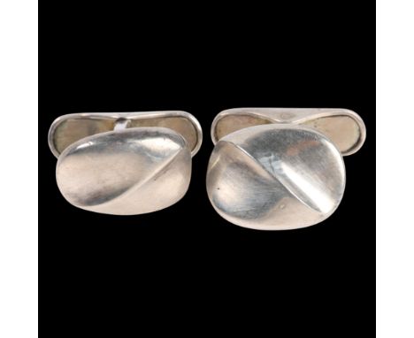 HANS HANSEN - a pair of Danish modernist sterling silver geometric abstract cufflinks, plain fold form, 17.5mm, 16.3g . Condi