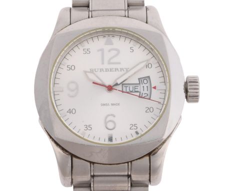 BURBERRY - a stainless steel quartz calendar bracelet watch, ref. BU7637, circa 2010, silvered dial with polished quarterly A