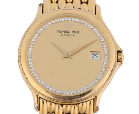 RAYMOND WEIL - a gold plated stainless steel Chorus quartz calendar bracelet watch, ref. 5568, circa 2004, champagne dial wit