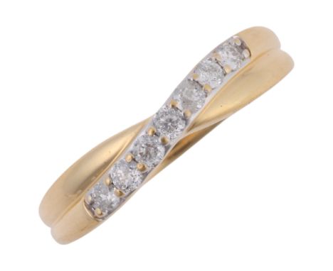 An 18ct gold diamond half eternity crossover ring, by Forever Diamonds, claw set with modern round brilliant-cut diamonds, to
