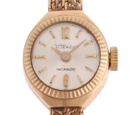 CYMA - a lady's Vintage 9ct gold mechanical bracelet watch, circa 1960s, silvered dial with gilt halfly Arabic and baton hour