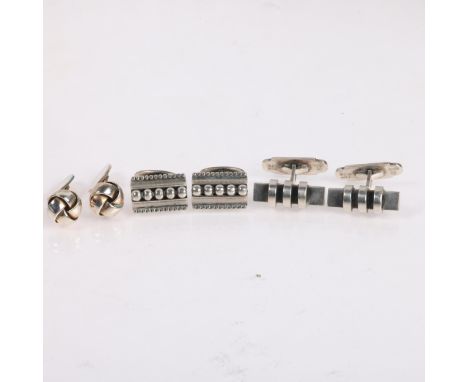 3 pairs of Danish modernist silver cufflinks, makers include Eiler & Marloe, largest panel 25.2mm, 44.5g total (3 pairs) . Co