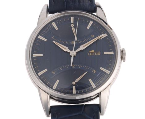 LOTUS - a stainless steel quartz wristwatch, ref. 18429/3, blue dial with tapered baton hour markers, silvered lance hands, s