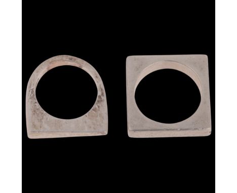 2 Danish modernist sterling silver geometric abstract rings, including tapered example by Sven Haugaard, sized J and L, 16.5g