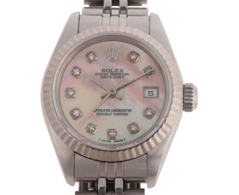 ROLEX - a lady's stainless steel diamond Oyster Perpetual Datejust automatic calendar bracelet watch, ref. 69174, circa 1987,