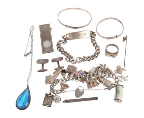 Various silver jewellery, including initial signet ring, identity bracelet, etc, 225g gross . Condition Report:Lot sold as se