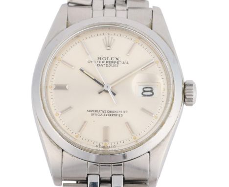 ROLEX - a Vintage stainless steel Oyster Perpetual Datejust automatic calendar bracelet watch, ref. 1600, circa 1975, silvere