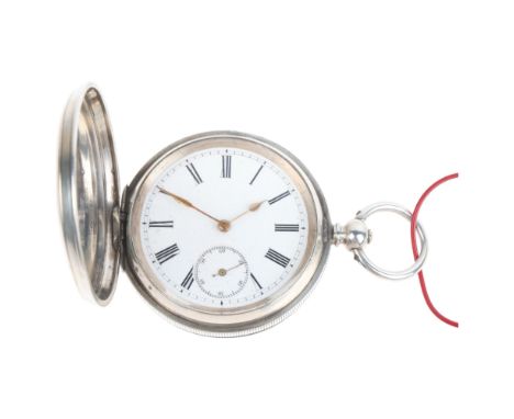 A Swiss silver full hunter key-wind pocket watch, retailed by J B Dent & Sons, white enamel dial with Roman numeral hour mark