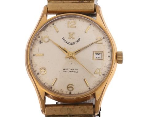WORCESTER K - a Vintage gold plated stainless steel automatic calendar bracelet watch, ref. 5002AB, circa 1960s, silvered dia