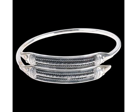 JENS JOHS AAGAARD - a Danish sterling silver Viking Revival torque bangle, copy of original from year 300AD, setting height 2