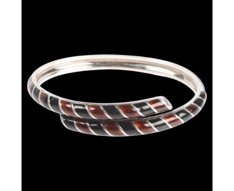 DAVID ANDERSEN - a Norwegian modernist sterling silver and enamel torque bangle, band width 7.4mm, internal circumference 19c