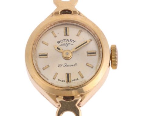 ROTARY - a lady's Vintage 9ct gold mechanical bracelet watch, silvered dial with gilt baton hour markers, pencil hands and 9c