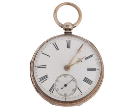 A 19th century silver open-face key-wind pocket watch, white enamel dial with Roman numeral hour markers, fleur-de-lis hands 