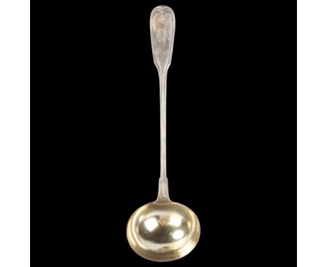 A German 800 silver Fiddle & Thread pattern soup ladle, DJ Croon, 35cm, 7.1ozNo damage or repair, only general surface wear, 