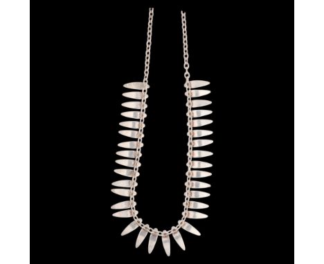 T H SKAT RORDAM - a Danish modernist sterling silver fringe necklace, curved panels 16mm, 40cm, 25.3g . Condition Report:No d