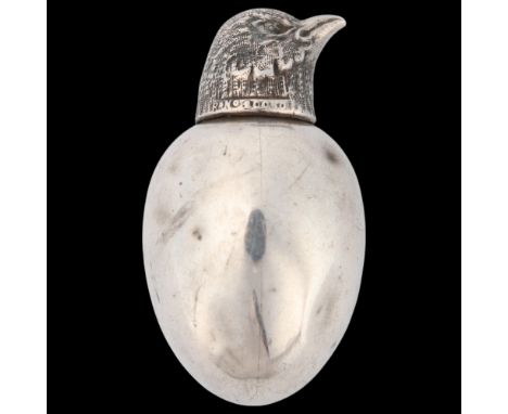 A Victorian silver 'Chick And Egg' scent bottle, Saunders & Shepherd, Birmingham 1888, registration no. 28059, 4cmEgg has num