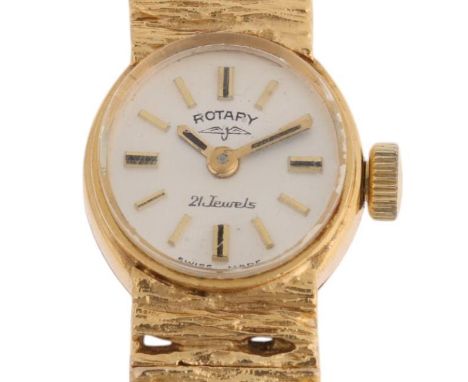 ROTARY - a lady's Vintage 9ct gold mechanical bracelet watch, circa 1970s, silvered dial with gilt baton hour markers, pencil