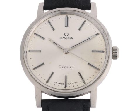 OMEGA - a Vintage stainless steel Geneve mechanical wristwatch, ref. 135.070, circa 1970, silvered dial with baton hour marke