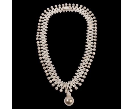 An Antique Victorian silver collar necklace, with silver scent bottle pendant, chain 45cm, 74.7g . Condition Report:No damage
