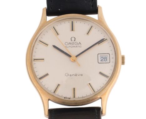 OMEGA - a Vintage 9ct gold Geneve automatic calendar wristwatch, ref. 162.5422, circa 1973, silvered dial with applied gilt b