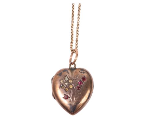 An Antique 9ct gold heart photo locket pendant necklace, on 9ct fine belcher link chain, pendant 22.2mm, chain 44cm, 6.3g . C