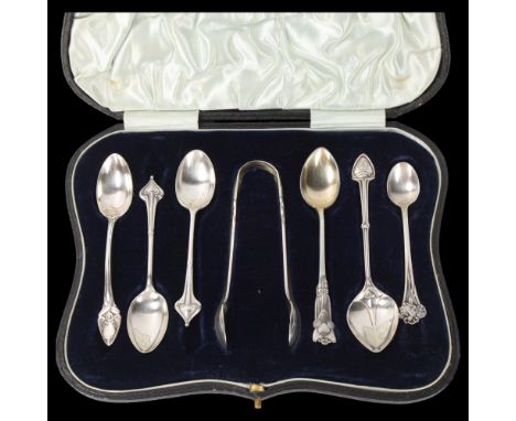 3 Art Nouveau silver teaspoons, and 4 similar pieces of silver plate, 0.9oz weighable (7)Lot sold as seen unless specific ite