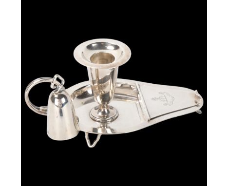An Edwardian novelty silver 'Aladdin's Oil Lamp' go-to-bed chamber stick, Goldsmiths & Silversmiths Co Ltd, London 1902, with