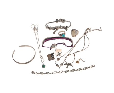 Various silver jewellery, including torque bangle, Links Of London bracelet, National Rail cufflinks, etc, 132.3g gross . Con