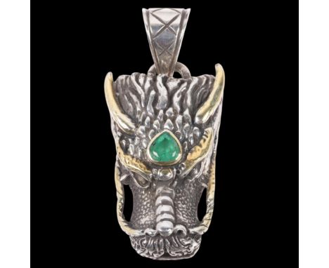A sterling silver emerald 'Chinese Dragon' pendant, 46.8mm, 23.1g . Condition Report:No damage or repair, marks indistinct