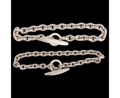 2 Danish sterling silver anchor cable link chain bracelets, makers include Robert Valentine Olsen, 20cm and 19cm, 44.1g total