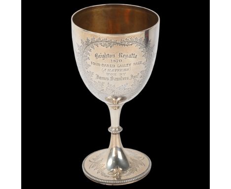 ROWING INTEREST - a Victorian silver 'Brighton Regatta 1870' trophy goblet, Robert Harper, London 1870, engraved fern cartouc