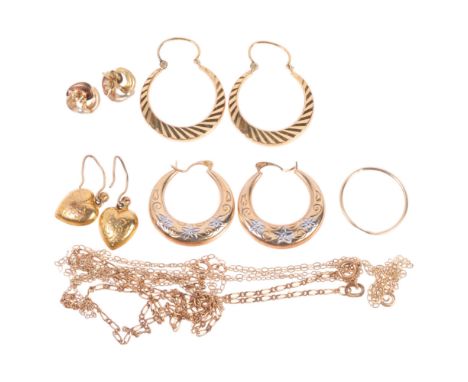 Various 9ct gold jewellery, including hoop earrings, chain necklaces, etc, 10g total . Condition Report:Lot sold as seen unle