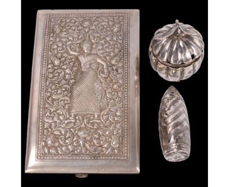 Various Eastern silver, including Indian curved cigarette case, and 2 cruets, 4.2oz total (3)Lot sold as seen unless specific