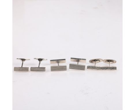 3 pairs of Danish modernist silver cufflinks, makers include Axel Holm, largest panel 21.3mm, 40g total (3 pairs) . Condition