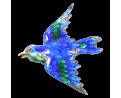 An Art Nouveau silver and polychrome enamel bird brooch, Adie & Lovekin Ltd, Birmingham 1909, 31.5mm, 3.8g . Condition Report