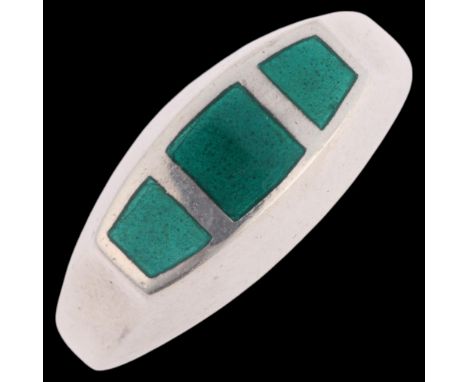 JUST ANDERSEN - a Danish modernist sterling silver green enamel geometric abstract ring, setting height 7.9mm, size I, 5.8g .