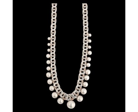 A Danish modernist sterling silver geometric fringe necklace, unmarked mount tests as silver, 40cm, 16.8g . Condition Report: