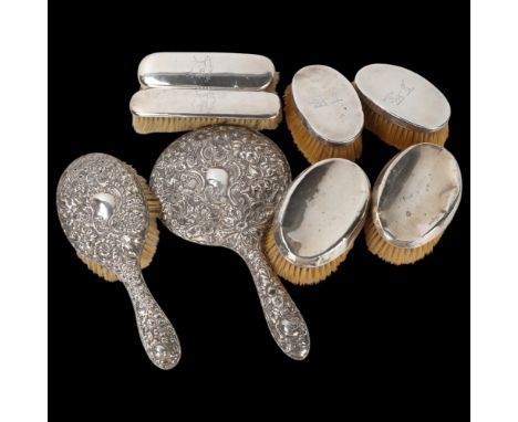 Various dressing table silver, including 4-piece brush set by Levi & Salaman, Birmingham 1905, with engraved double-crest and