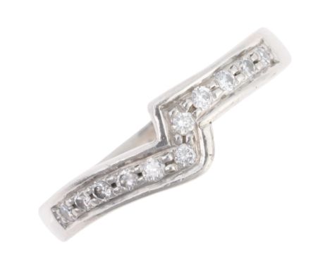 A platinum diamond wishbone band ring, pave set with modern round brilliant-cut diamonds, setting height 3.2mm, size K, 4.1g 