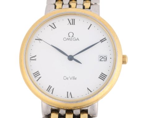 OMEGA - a gold plated stainless steel De Ville quartz calendar bracelet watch, ref. 396.2432, circa 1993, white dial with Rom