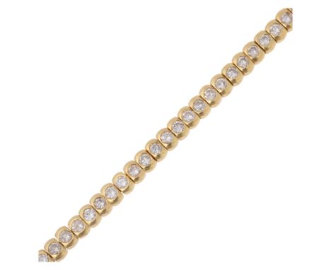 An 18ct gold diamond tennis line bracelet, rub-over set with modern round brilliant-cut diamonds, total diamond content appro