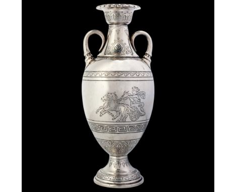 A Victorian Archaeological Revival silver amphora vase, Ollivant &amp; Botsford, London 1869, in the form of a Greek 2-handle