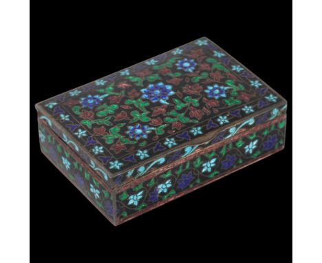 An Indian silver and enamel box, 8.5cm x 6cm, 3.7oz grossNo obvious enamel loss, light wear to high points, hinge and catch w