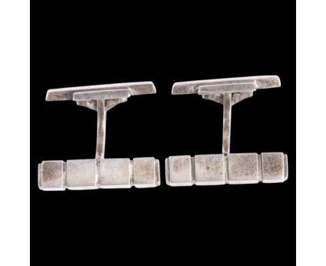 GEORG JENSEN - a pair of Danish modernist sterling silver geometric block cufflinks, model no. 64, 20.6mm, 14g . Condition Re