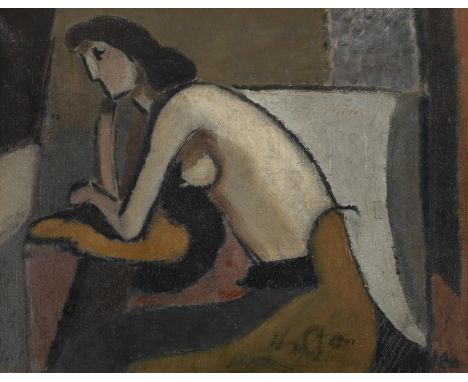 λ&nbspROGER HILTON (BRITISH 1911-1975) SEATED NUDE  Oil on canvas  Variously signed (recto); inscribed and dated Paris 35 (ve