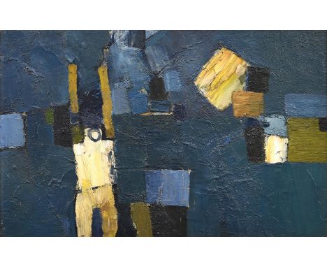 λ&nbspKEITH VAUGHAN (BRITISH 1912-1977) BLUE LANDSCAPE WITH FIGURE Oil on board 25 x 38cm (9¾ x 14¾ in.)Provenance: Crane Kal