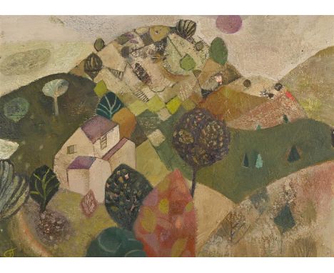 λ&nbspGWYNETH JOHNSTONE (BRITISH 1915-2010) LANDSCAPE WTIH TREE AND HOUSE Oil on board Signed with initials (lower left) 37 x