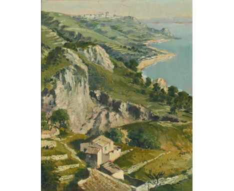 λ&nbspTHEO GOEDVRIEND (DUTCH 1879-1969) SICILIAN COASTAL LANDSCAPE  Oil on canvas laid to board  Signed twice (lower left & l